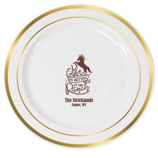 Life is Better At The Ranch Premium Banded Plastic Plates